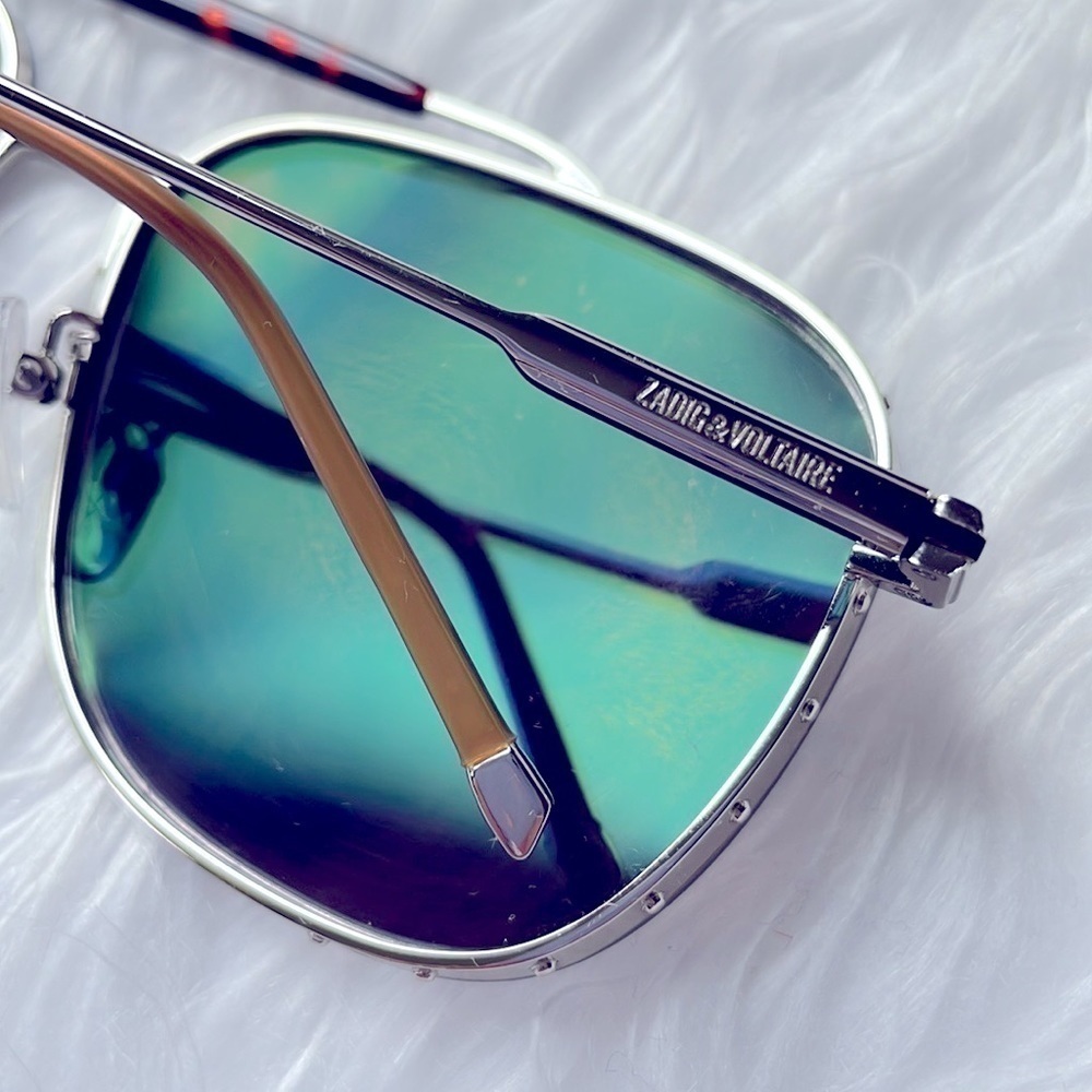Zadig & Voltaire Pilot Aviator Sunglasses Metal Frame Blue Reflective Lens - Picture 8 of 16